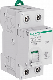 Дифф. автомат 1P+N, 10A, 6kA, 100mA, Тип-A (хар-ка C) Systeme9 Systeme Electric. Вид 1