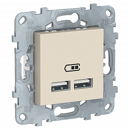 Розетка USB, 2-х местная, 5В/2100ма (бежевый) Unica New Schneider Electric. Вид 1