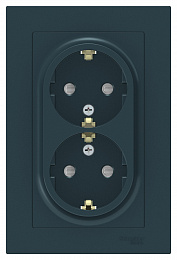 Розетка двойная с заземлением со шторками, 16А, в сборе (изумруд) Atlas Design Systeme Electric. Вид 1