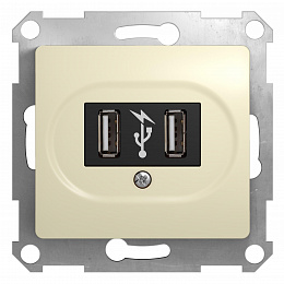 Розетка USB 5в /1400 ма, 2 х 5в /700 ма, механизм (бежевый) Glossa Schneider Electric. Вид 1