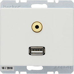 Розетка USB/3,5 мм Audio (полярная белизна) Arsys Berker. Вид 1