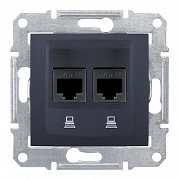 Розетка компьют., RJ45, двойн., кат. 6, неэкран. utp, с пруж. заж (графит) Sedna Schneider Electric. Вид 1