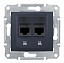 Розетка компьют., RJ45, двойн., кат. 6, неэкран. utp, с пруж. заж (графит) Sedna Schneider Electric. Вид 1.