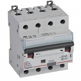 DX3 Дифф. автомат 4-полюсный, 16A, 30mA, тип А, 6kA (хар-ка B) Legrand. Вид 1