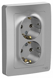 Розетка двойная, с заземлением без шторок, С/У, 16А, 250В (алюминий) Blanca Systeme Electric. Вид 1