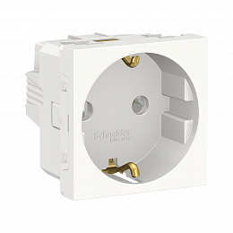 Розетка с заземл., без шторок, винт. зажим, 16А, 250В, 2 мод, (белая) Unica Modular Schneider Electric. Вид 1