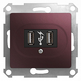 Розетка USB 5в /1400 ма, 2 х 5в /700 ма, механизм, (баклажановый) Glossa Schneider Electric. Вид 1
