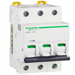 iC65N 3P 6А Автоматический выключатель 3-полюсный, 6А, 6кА (хар-ка C) Schneider Electric. Вид 1