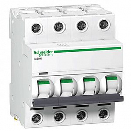 iC60N 4P 20А Автоматический выключатель 4-полюсный, 20А, 6кА (хар-ка C) Schneider Electric. Вид 1