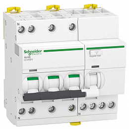 iCV40 Acti9 Дифф. автомат 3P+N, 6А, 10kА, 30mA, тип A (хар-ка С) Schneider Electric. Вид 1