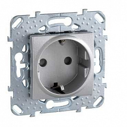 Розетка с з/к со шторками, винт. зажим (алюминий) Unica Top Schneider Electric. Вид 1