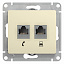 Розетка двойная телефонная + компьютерная RJ11+RJ45, кат.5E, (бежевый) Glossa Systeme Electric. Вид 1.