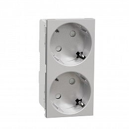 Розетка 2х(2К+З) 45гр, шторки, безвинтовые клеммы (алюминий) Unica Modular  Schneider Electric. Вид 1
