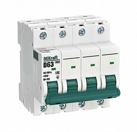 ВА-103 Автоматический выключатель 4-полюсный, 63А, 6kA (хар-ка D) DEKraft. Вид 1