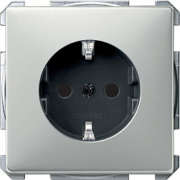 Розетка 16А с заземлением, со шторками, qf sd (сталь) Merten Schneider Electric. Вид 1