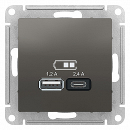 Розетка USB A+С, 5В/2,4 А, 2х5В/1,2 А, механизм (сталь) Atlas Design Systeme Electric. Вид 1