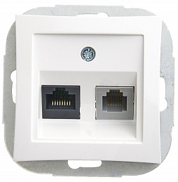 Розетка двойная RJ11+RJ45, кат.5E, механизм (белый) Дуэт Schneider Electric. Вид 1