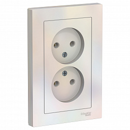 Розетка двойная без заземления,16А, в сборе (жемчуг) Atlas Design Systeme Electric. Вид 1
