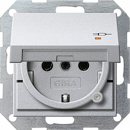 Розетка с заземлением, с крышкой, со шторками (алюминий) System 55 Gira. Вид 1
