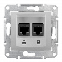Розетка компьютерная 2-ая, RJ45, кат. 5е, неэкран. UTP, винтовые зажимы, (алюминий) Sedna Schneider Electric. Вид 1