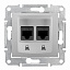 Розетка компьютерная 2-ая, RJ45, кат. 5е, неэкран. UTP, винтовые зажимы, (алюминий) Sedna Schneider Electric. Вид 1.