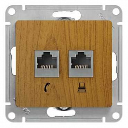 Розетка двойная компьютерная RJ45+RJ45, кат.5e, механизм (дерево дуб) Glossa Systeme Electric. Вид 1