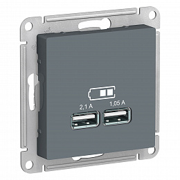 Розетка USB, 5В, 1 порт x 2,1 А, 2 порта х 1,05 А, механизм (грифель) Atlas Design Systeme Electric. Вид 1