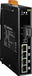 Индустриальный коммутатор: 4х10/100 Base-T Ethernet, 4xPoE, один оптический канал, Single-mode, 60 км, разъем SC, 24 В ICP DAS. Вид 1