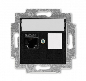 5014H-A61017 63W Розетка компьютерная RJ45 кат.6+заглушка (антрацит/дымчатый чёрный) Levit ABB. Вид 1