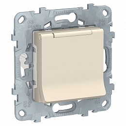 Розетка с заземл., со шторками, с крышкой, 16 а, 250 в, ip40 (бежевый) Unica New Schneider Electric. Вид 1