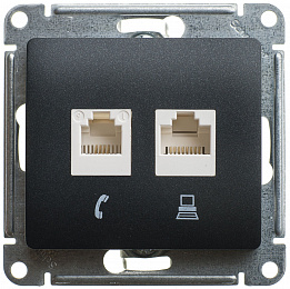 Розетка двойная компьютерная RJ45+RJ45, кат.5e, механизм (антрацит) Glossa Systeme Electric. Вид 1