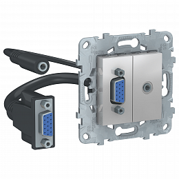 Розетка HD15+minijack (алюминий) Unica New Schneider Electric. Вид 1