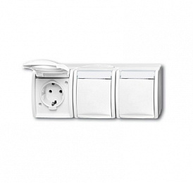 2300/3 EWN-54 Розетка SCHUKO 16А 250В IP44, тройная, для открытого монтажа, с полем для надписи, серия ocean, цвет альпийский белый ABB. Вид 1