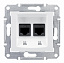 Розетка компьют., RJ45, двойн., кат. 6, экран. stp, с пруж. заж. (белый) Sedna Schneider Electric. Вид 1.