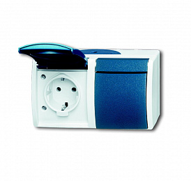 20/2 EW-53-500 Розетка SCHUKO 16А 250В IP44, двойная, горизонтальная, для открытого монтажа, серия ocean, цвет серый/сине-зелёный ABB. Вид 1