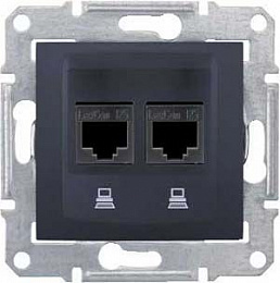 Розетка компьют., RJ45, двойн., кат. 5е, экран. stp, с пруж. заж (графит) Sedna Schneider Electric. Вид 1