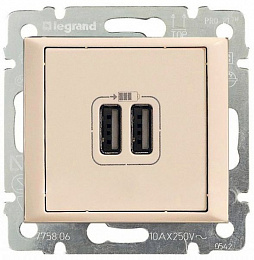 Розетка двойная USB (слон. кость) Valena Legrand. Вид 1