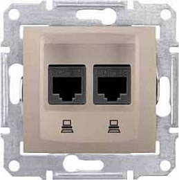 Розетка компьют., RJ45, двойн., кат. 6, экран. stp, с пруж. заж. (титан) Sedna Schneider Electric. Вид 1