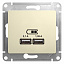 Розетка USB 5в/2100ма, 2х5в/1050ма, механизм (бежевый) Glossa Systeme Electric. Вид 1.