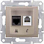 Розетка телеф.+компьют.,RJ11+RJ45, кат. 5е,неэкран. utp,с пруж. заж (титан) Sedna Schneider Electric. Вид 1.