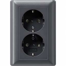 Розетка двухместная с заземлением (антрацит) System 55 Gira. Вид 1