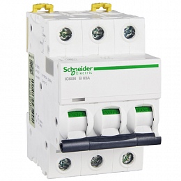 iC65N 3P 63A Автоматический выключатель 3-полюсный, 63А, 6kA (хар-ка B) Schneider Electric. Вид 1