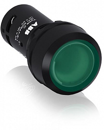 CP1-13G-10 Кнопка с подсветкой зеленая 220В AC/DC с плоской клавишей без фиксации 1НО ABB. Вид 1