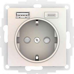 Розетка 16А c 2 USB A+C, 5В/2,4А/3,0А, 2х5В/1,5А, механизм (жемчуг) AtlasDesign Systeme Electric. Вид 1
