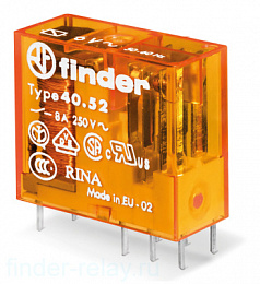 Реле с 2 перекидными контактами (~24B AC) 8А Finder. Вид 1