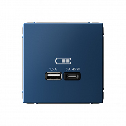 Розетка USB, A + тип-C 45Вт высокоскор.заряд. QC, PD, механизм (аквамарин) ARTGALLERY Systeme Electric. Вид 1