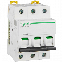 iC65N 3P 16A Автоматический выключатель 3-полюсный, 16А, 6кА (хар-ка D) Schneider Electric. Вид 1