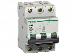 iC60H 3P 63А Автоматический выключатель 3-полюсный, 63А, 10кА (хар-ка C) Schneider Electric. Вид 1