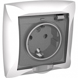 Розетка 2К+З, 16А, с заземлением, со шторками, с крышкой, сборе, С/У, IP44 (белый) Дуэт Schneider Electric. Вид 1