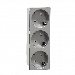 Розетка 3х(2К+З) 45гр, шторки, безвинтовые клеммы (алюминий) Unica Modular  Schneider Electric. Вид 1